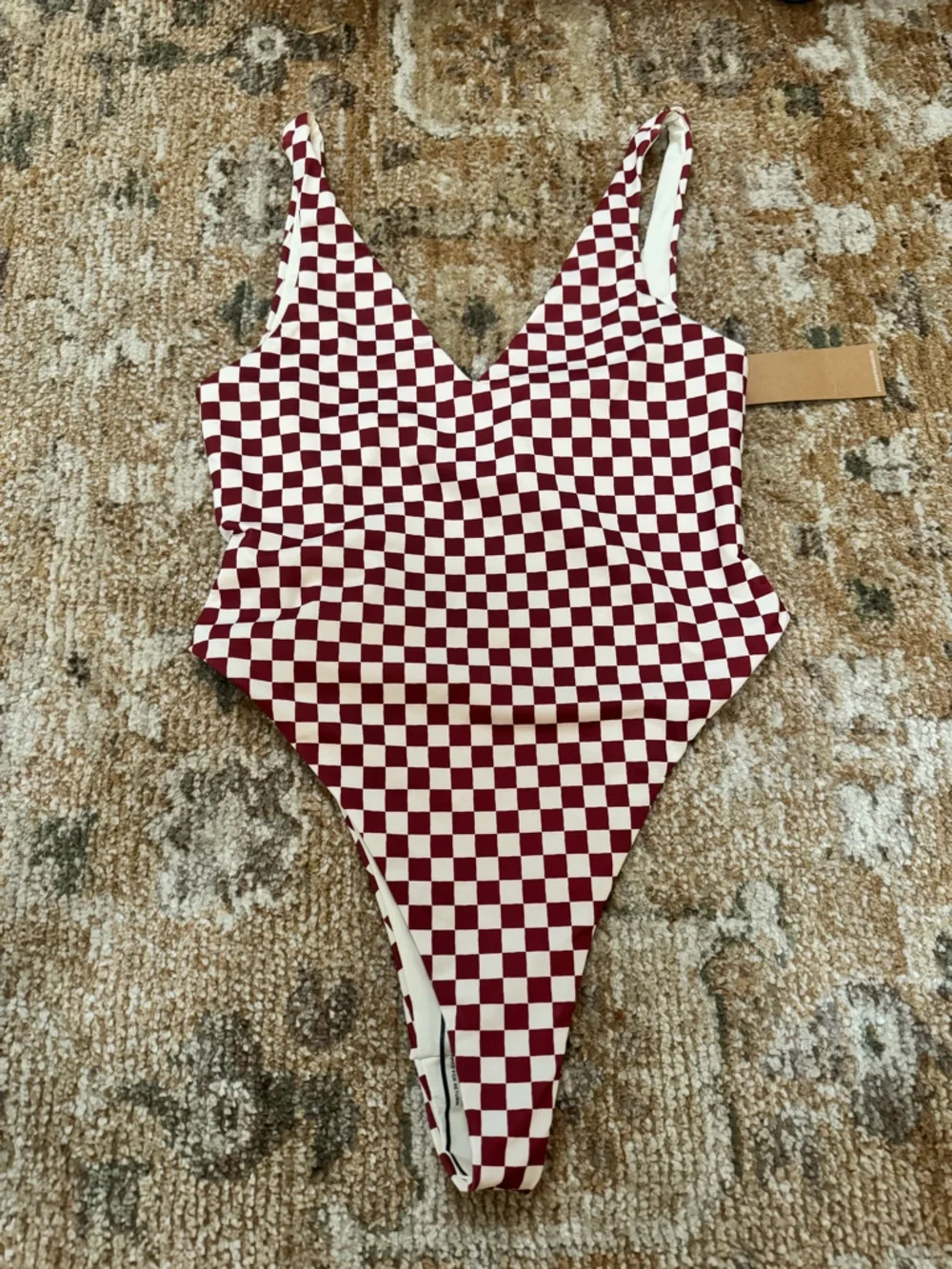 Checkerboard Scoop One-Piece Swimsuit - Red/White - Picture 2 of 5